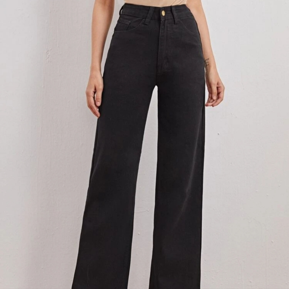 Shein Black High Rise Wide Leg Pants